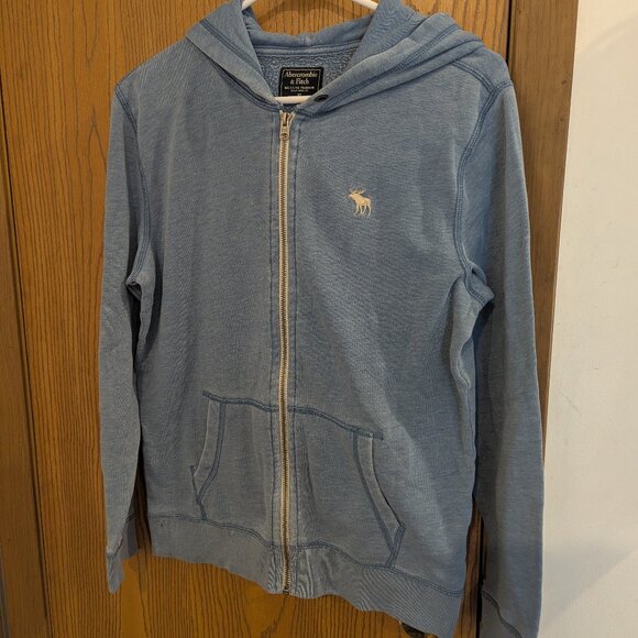 Abercrombie & Fitch Blue Distressed Zip Hoodie Sweatshirt with - Women's Size XS - Picture 1 of 4